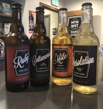 The Mountain West Hard Cider lineup: Ruby, Cottonwood, 7 Mile, and Desolation.