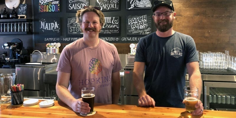 Chad Hopkins, left, of Hopkins Brewing and Scott Parker, of Salt Flats Brewing, collaborated on a Chile Mango Gose that will be available for the first time at the Utah Brewers Guild Fest on June 29, 2019.