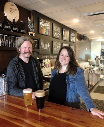 Chad Hopkins, brewer, and Alicia Border, bar manager, at Hopkins Brewing Co.