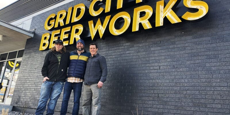 Grid City Beer Works. From left: Jeremy Gross, head brewer; Drew Reynolds, CEO; Justin Belliveau, president