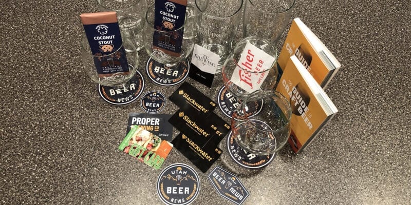 A sampling of goodies included in Utah Beer News Prize Packs. We randomly selected four survey respondents to win some Utah craft beer merchandise.